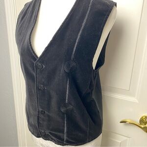 Vintage 90s ESPRIT black velvet embroidered vest menswear casual versatile M
